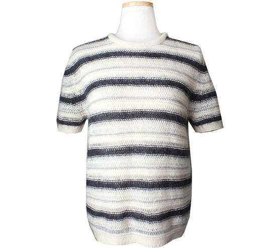 CACHAREL Wool Blend Striped Short Sleeve Top 55~66 30861320