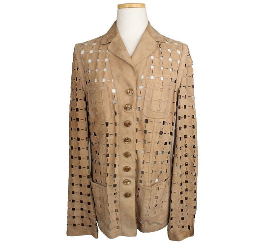 Agnona Light Gold Suede Punched Pattern Jacket 42 26810447