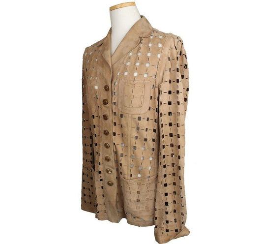 Agnona Light Gold Suede Punched Pattern Jacket 42 26810447