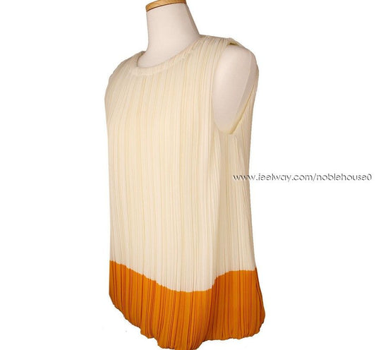 Sonia Rykiel Sonia Rikiel Ivory & Mustard Sleeveless Pleated Blouse 36 26807162