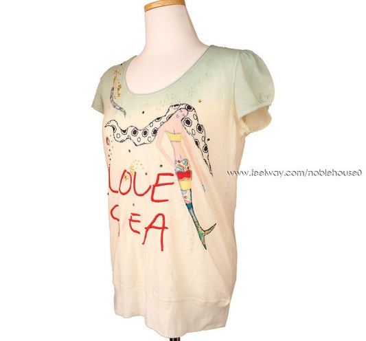 TSUMORI CHISATO Green Printing & Embroidery T-Shirt 26807316