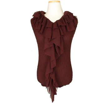 ISSEY MIYAKE Issey ME Wine Chocolate Frill Crinkle Pleated Cotton Tank Top 55 26807111