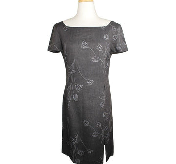 MAXMARA Graues Blumen-Leinenkleid 40 26809504