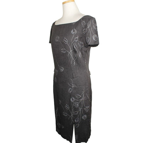 MAXMARA Graues Blumen Leinenkleid 40 26809504