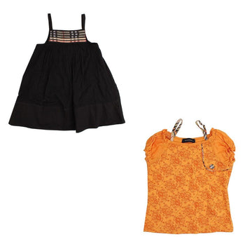 Burberry Kids Black Check Strap Dress Orange Shirred Sleeveless Top 26811923