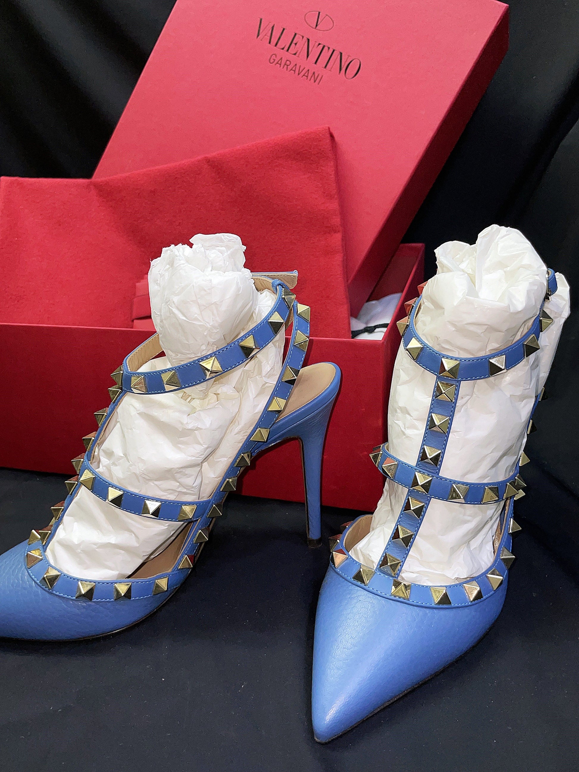 Valentino Blue Leather Rockstud Pumps 7433772334 37426785 – trenbe