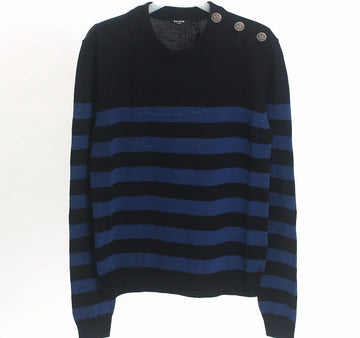 BALMAIN Strickpullover mit Streifen Schwarz Blau 20FW 18449437