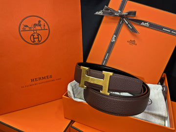 HERMES マットゴールド クラシック ブラック ブラウン リversibl ベルト 7460667294 37559156