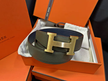 HERMES Mattgold Klassische Khaki Navy Wendegürtel 7460822981 37559162