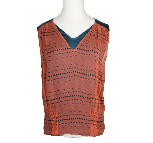 Dries Van Noten Teal & Orange Dot Sleeveless Silk Top 36 26807285