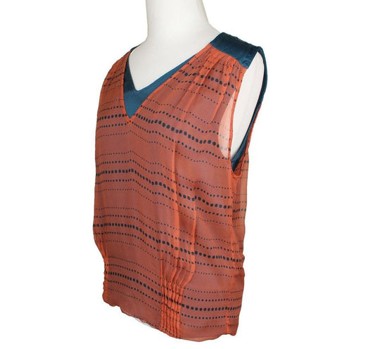 Dries Van Noten Teal & Orange Dot Sleeveless Silk Top 36 26807285