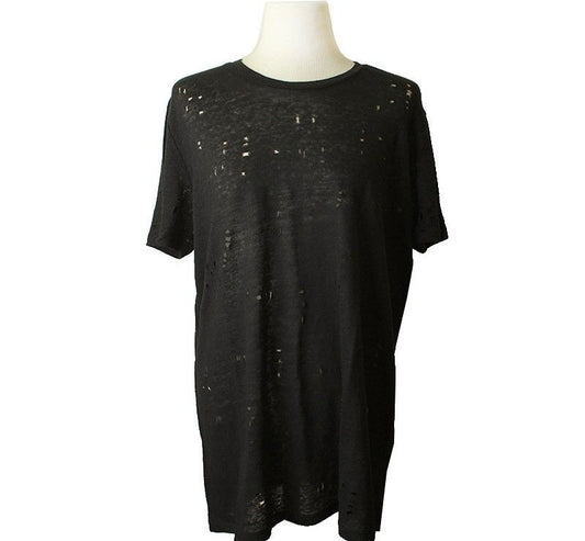 Iro Black Damaged Linen T-Shirt 0 27635166