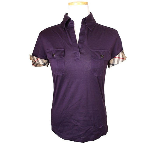 Burberry Purple Check Roll-Up Cotton Polo Top 1 26807132