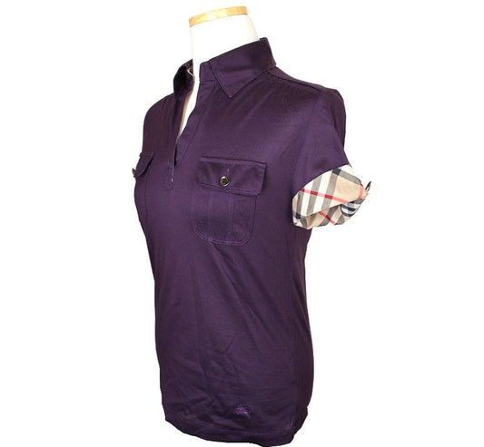Burberry Purple Check Roll-Up Cotton Polo Top 1 26807132