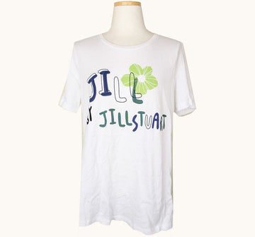 JILL STUART White Logo Print Asymmetrical Top 55 26807323