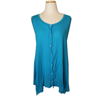 ISSEY MIYAKE イセイME ターキーブルー コットン ノースリーブ トップ F 26807085