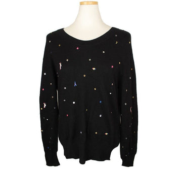 TSUMORI CHISATO Schwarze Stickerei & Pailletten Baumwolle Asymmetrisches Strickoberteil 2 26810066