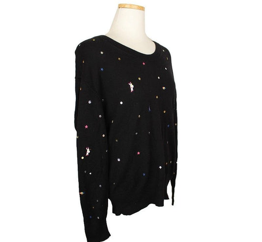 TSUMORI CHISATO Tsumori Black Embroidery & Sequin Cotton Asymmetric Knit Top 2 26810066