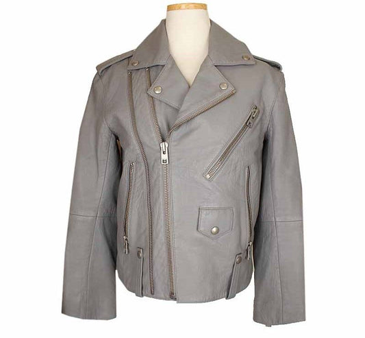 ZADIG & VOLTAIRE xs Grau Lammleder asymmetrische Motorradjacke XS 26809977
