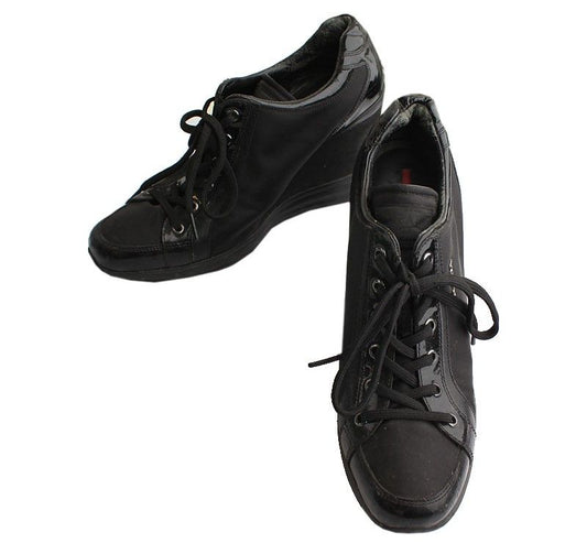 Prada Black Pocono Logo Wedge Sneakers 40.5 26807677