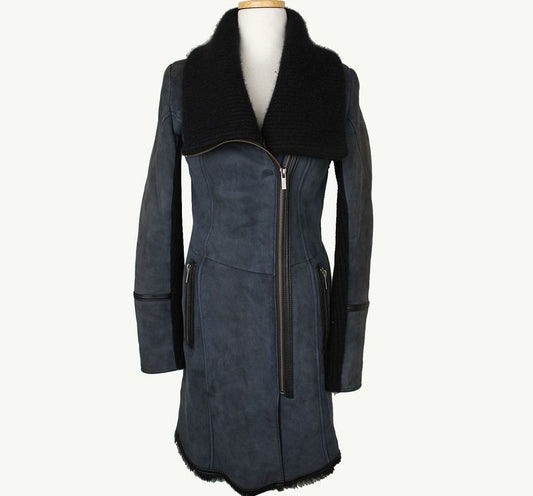 sabatier Savatier Blue Gray Vintage Lambskin Mustang Coat 55 26810589