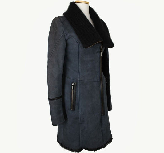 sabatier Savatier Blue Gray Vintage Lambskin Mustang Coat 55 26810589