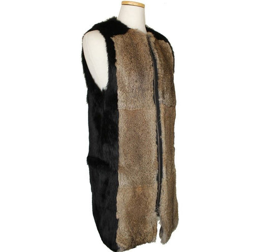 Sonia Rykiel Black & Brown Rabbit Fur Block Zip Vest 34 26810300