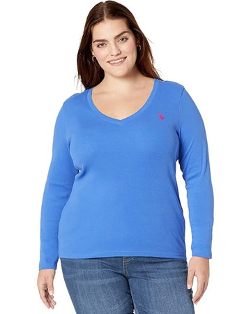 US POLO ASSN リファーブ サイズL Vネック 長袖 Tシャツ ブルー 8630091 77304060