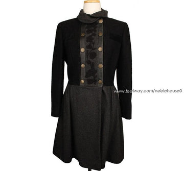 Etro Black & Gray Velvet Embroidered Dress Wool Coat 42 26810407