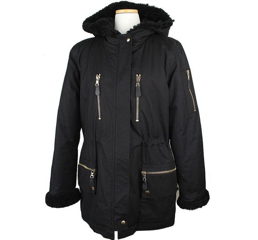 Sandro Black Wool Hooded Gold Metal Parka Down Jacket 26812127