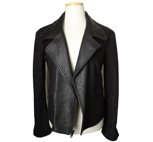Theory Black Lambskin Trim Cotton Blend Rider Jacket P 26810409