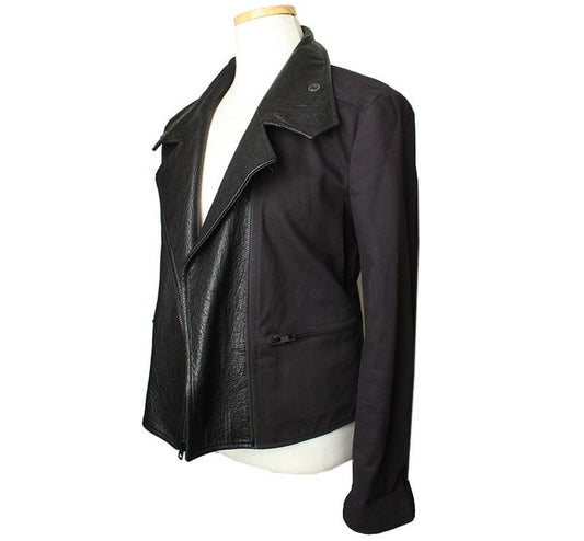 Theory Black Lambskin Trim Cotton Blend Rider Jacket P 26810409
