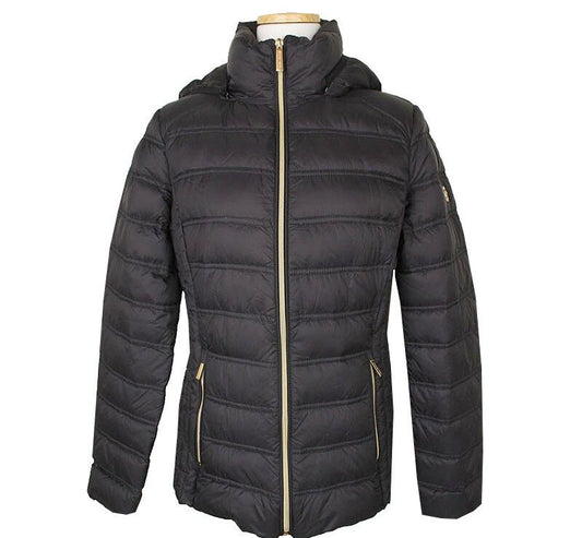 Michael Kors Black Ultra Light Down Hooded Puffer Jacket M 35401396