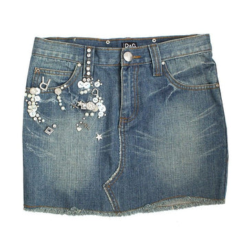 DOLCE & GABBANA Beaded Appliqué Denimrock 38 30942596