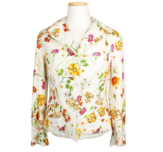 Dolce & Gabbana Ivory Flower Print Cotton Jacket 42 26810135