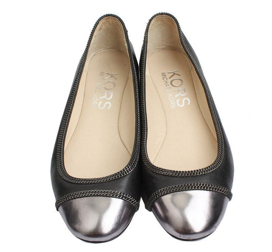 MICHAEL KORS Schwarze Silberne Flache Schuhe 6 12 M 38713087