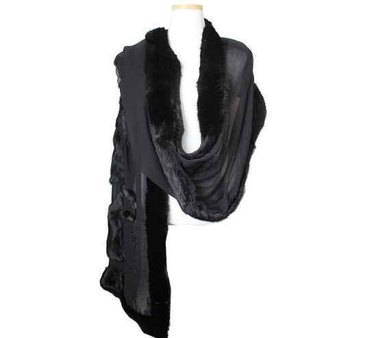 GF FERRE' Gian Franco Ferré Black Mink Fur Trim Shawl Stole 38713287