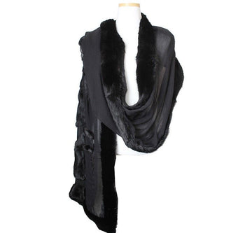 GF FERRE' Gianfranco Ferré Black Mink Fur Trim Shawl Stole 38713287