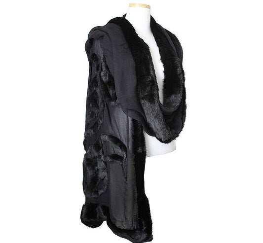 GF FERRE' Gian Franco Ferré Black Mink Fur Trim Shawl Stole 38713287