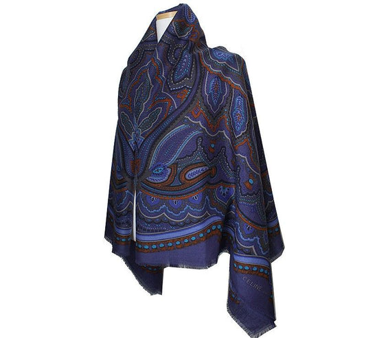 Celine Blue Arabesque Wool Silk Scarf 38883574