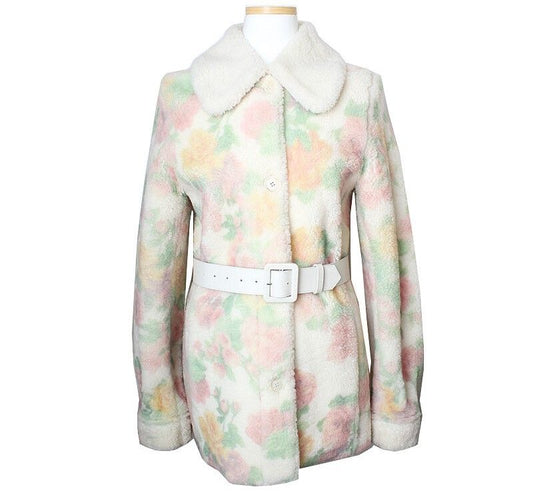BLUMARINE White Floral Mustang Half Coat 44 38884092