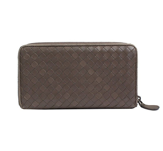 Bottega Veneta Khaki Gray Woven Zippy Long Wallet 12345 38884548