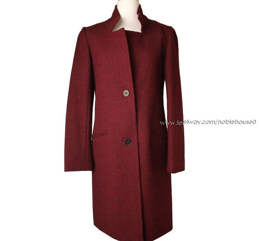Theory Burgundy Wool Coat 55.5 26810472