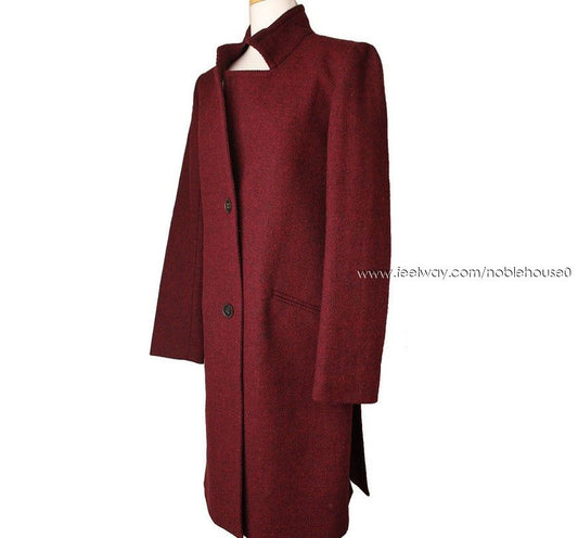 Theory Burgundy Wool Coat 55.5 26810472