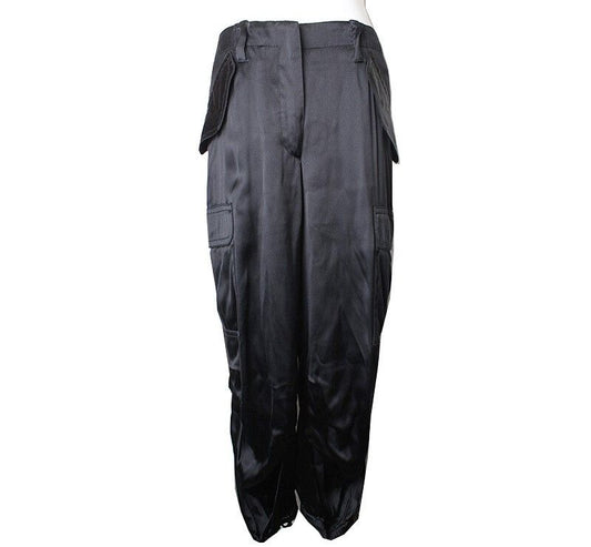 GF FERRE' Gianfranco Ferre Schwarze Seiden Cargo-Hose 44 39219751