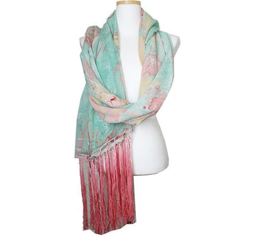 Roberto Cavalli Mint & Pink Silk Stole Shawl 39220104
