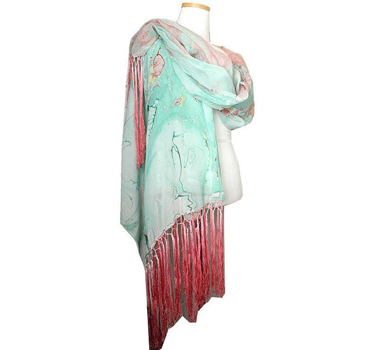 Roberto Cavalli Mint & Pink Silk Stole Shawl 39220104