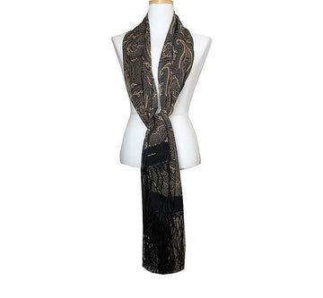 MaxMara Paisley Black Beige Silk Stole Scarf 39571756