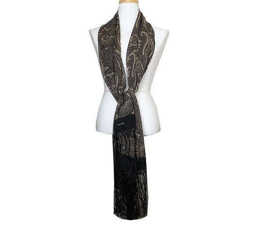 MaxMara Paisley Black Beige Silk Stole Scarf 39571756