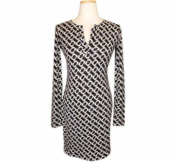 DIANE VON FURSTENBER ダイアンボン ブラック＆ホワイト プリント シルクワンピース 0 26809669